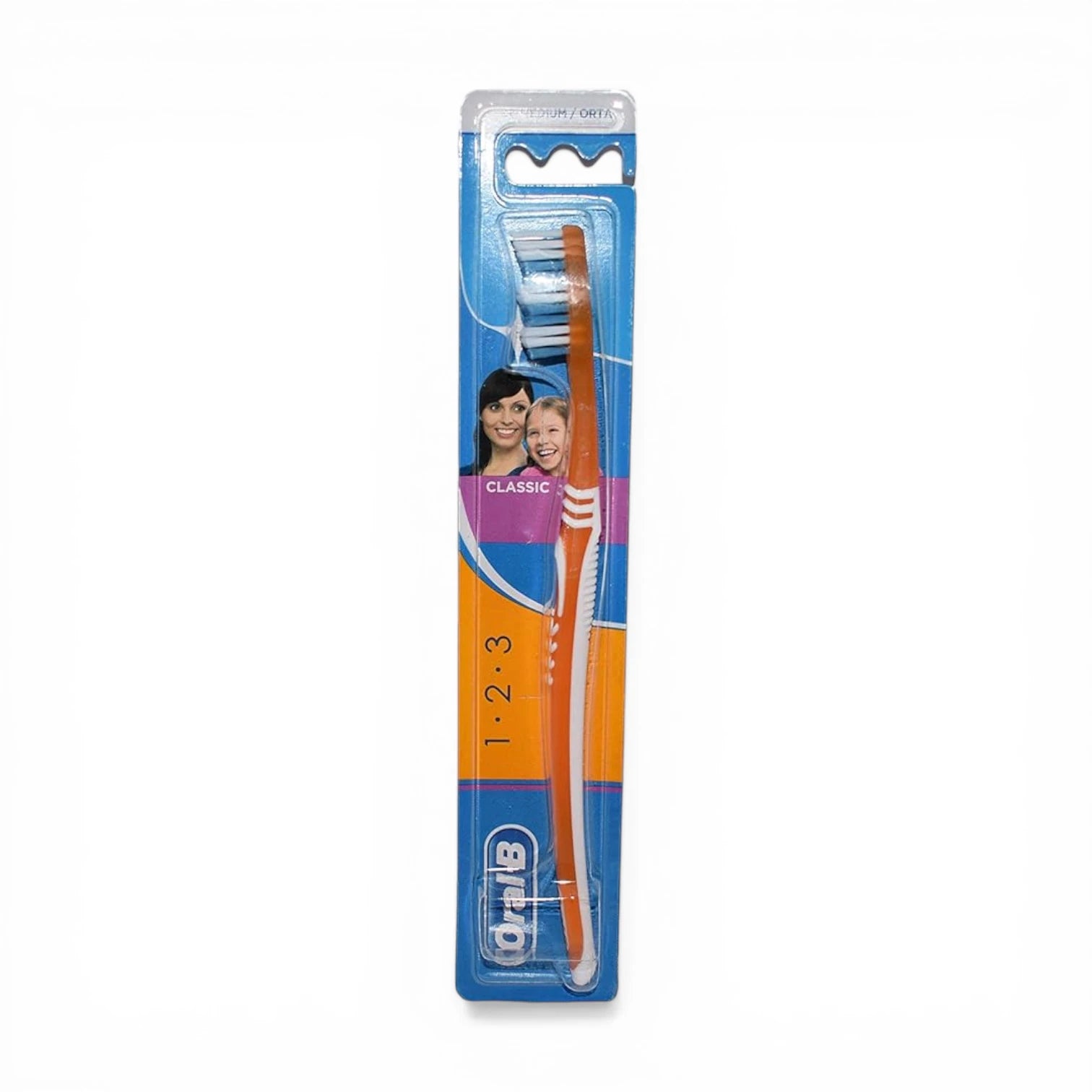 Oral-B 1.2.3 Classic Manual Toothbrush Medium – Waved Bristles Multi Colored Handle Daily Plaque Removal Toothbrush - Damoo
