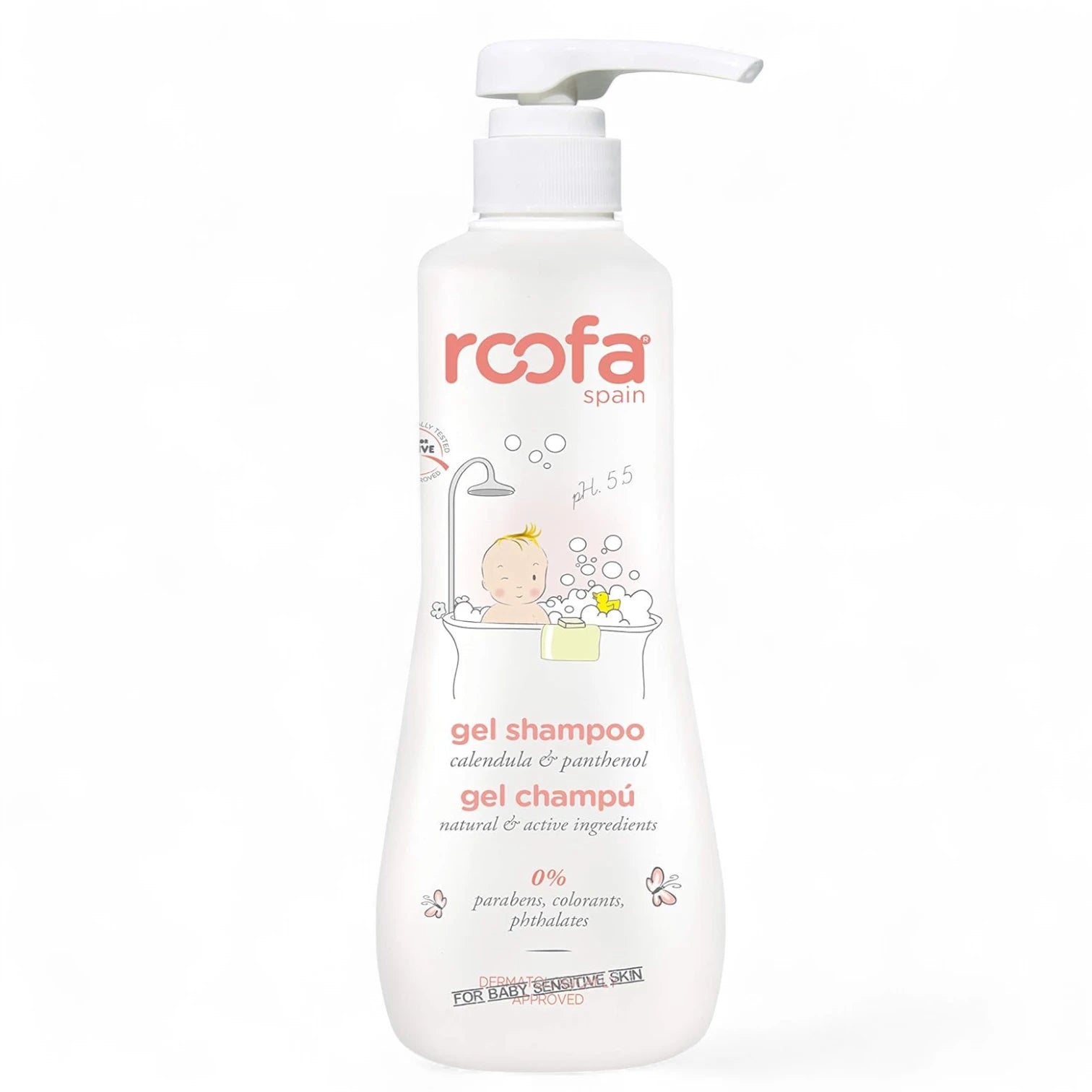 Roofa Baby Gel Shampoo 500ml – 2-in-1 Hair & Body Wash with Thermal Water, Calendula & Panthenol | Soothing Cleanser for Sensitive Baby Skin | Paraben-Free | Made in Spain - Damoo