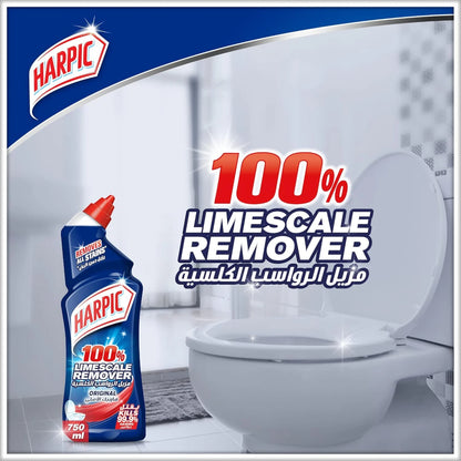 Harpic Toilet Cleaner 100% Limescale Remover – Original Scent, 750ml x 3 Bottles | Powerful Disinfectant, Kills 99.9% Germs, Removes Tough Stains
