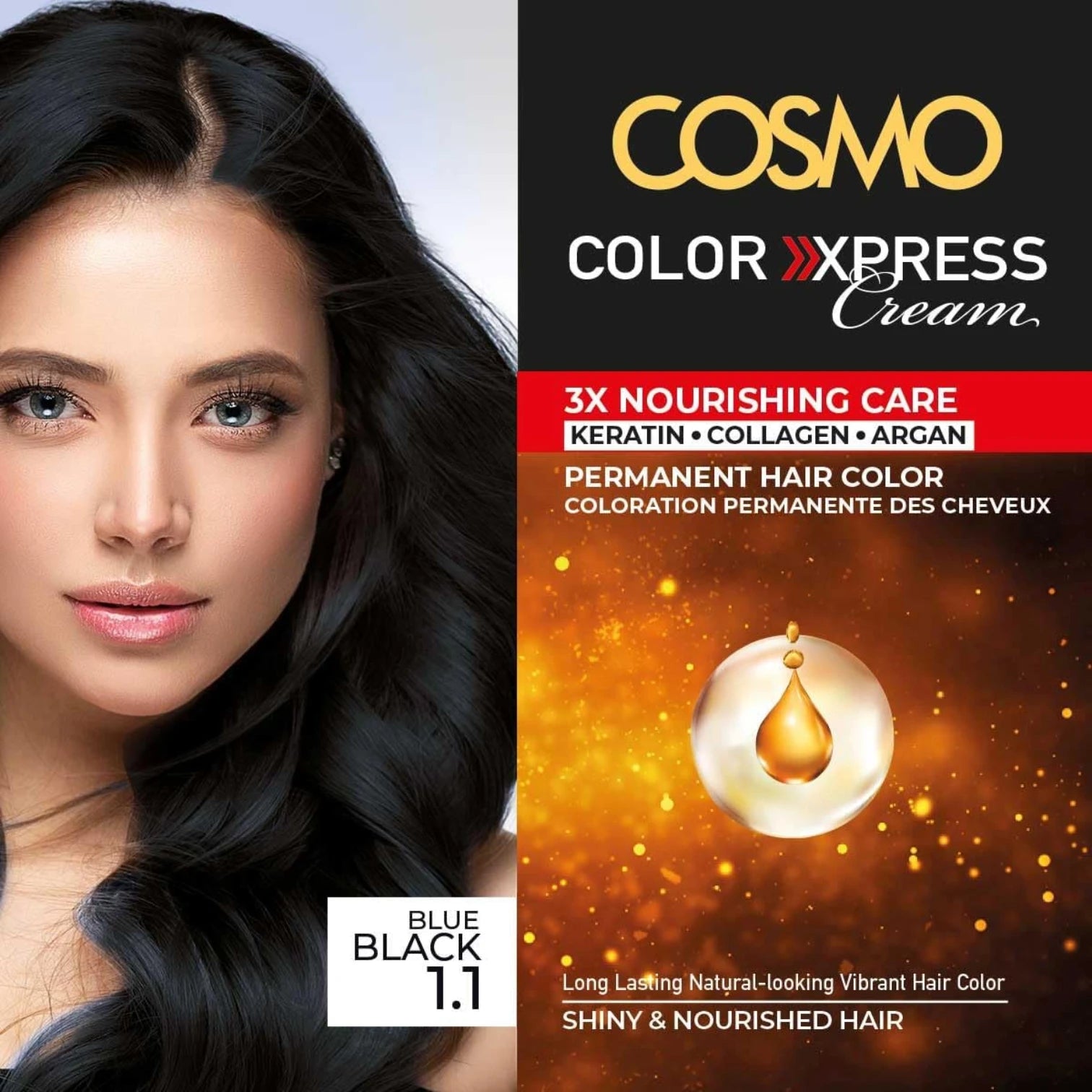 CD Cosmo Designs Permanent Hair Colour – Natural 1.1 Blue Black, 3X Nourishing Care with Keratin, Collagen & Argan Oil, 100% Grey Coverage, Long-Lasting Anti-Fade Formula - Damoo