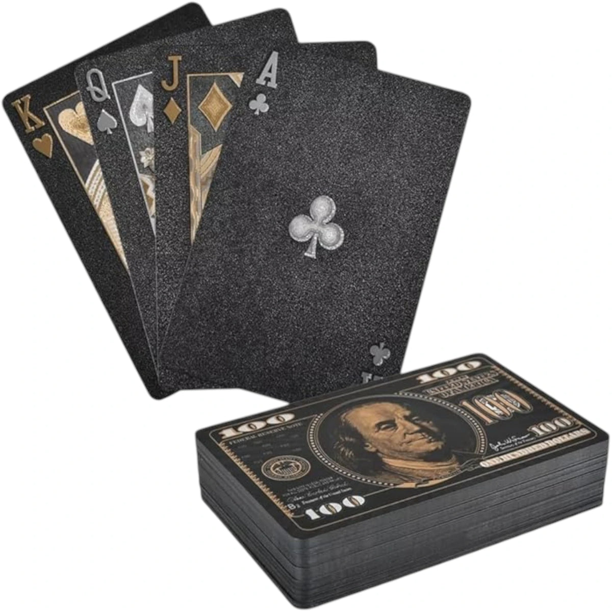 Rhode Island Novelty Black Foil $100 Bill Playing Cards – Fun & Unique Card Deck for Games, Parties, and Collectors - Damoo