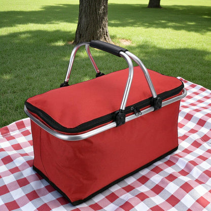 Insulated Picnic Basket with Aluminum Handle – Large Foldable Food Storage Tote Bag for Camping, Picnic, and Grocery – W27 x H24 x L47 cm