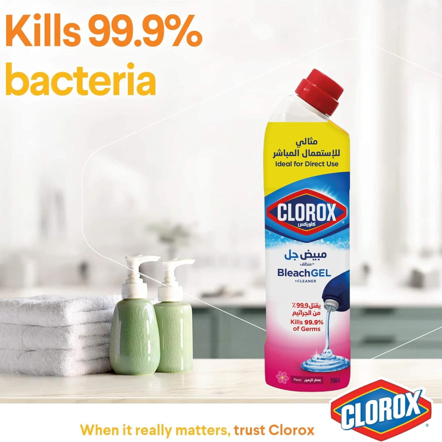 Clorox Bleach Gel Cleaner 750ml Floral Magic – Thick Formula Multi-Purpose Disinfectant for Bathroom, Kitchen, Floors & Laundry Stain Removal - Damoo