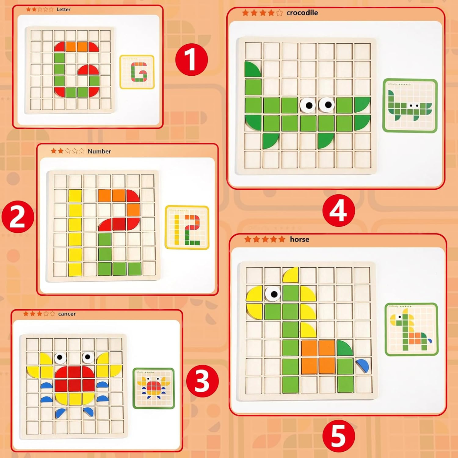 BMT 3D Mosaic Puzzle Wooden Building Blocks Toy – 120 Pcs Montessori Early Educational Set with Sticks, Rings, Pattern Cards & Storage Bag | Creative STEM Learning Toy for Kids Ages 3+ - Damoo