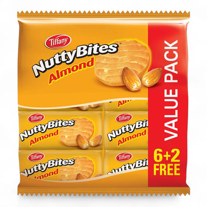 Tiffany Nutty Bites Almond – 8 x 72g | Crunchy Almond Cookies with Rich Nutty Flavor – Perfect for Tea Time or Snacking - Damoo