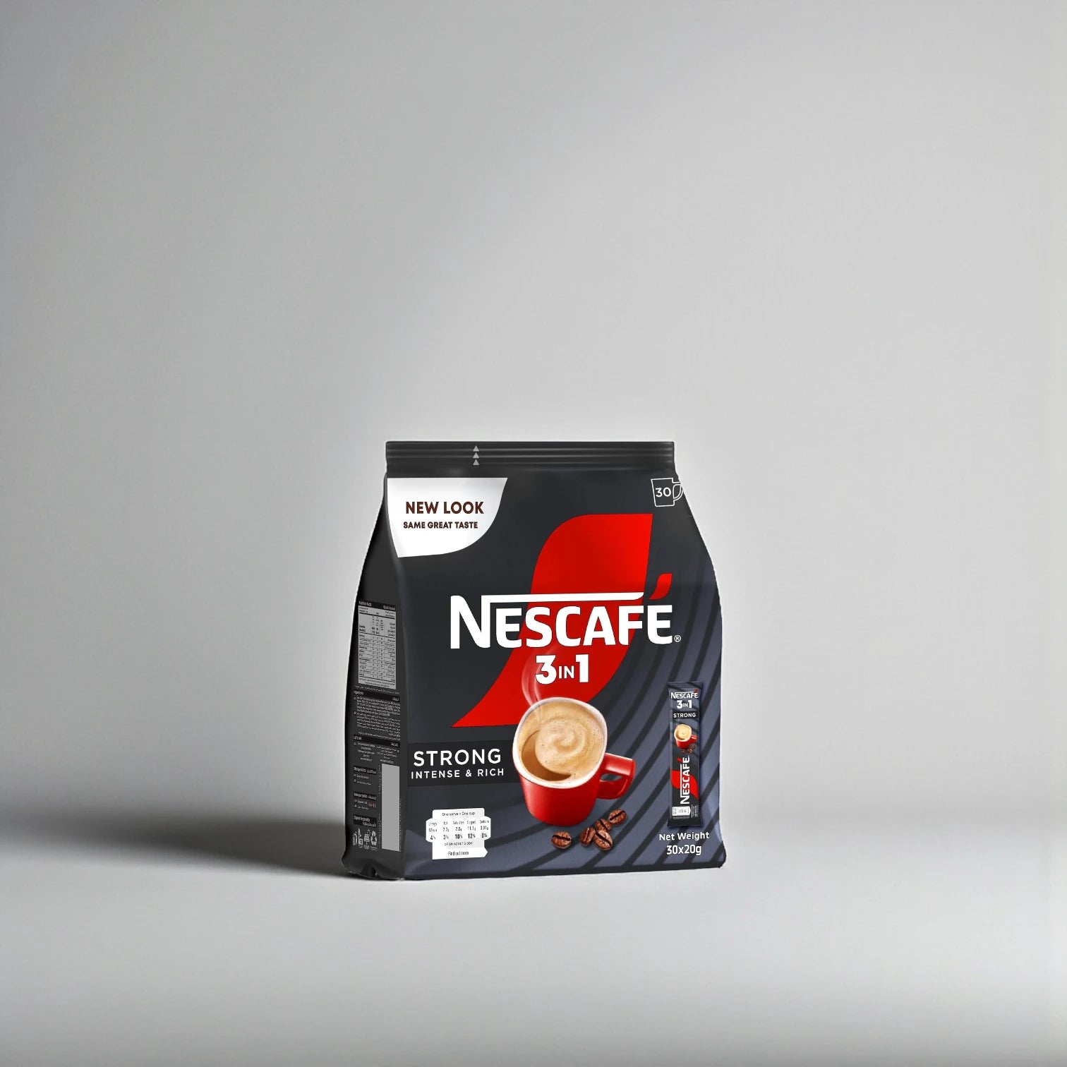 Nescafe 3-in-1 Strong Instant Coffee Mix – 30 Sachets | Intense & Rich Arabica Blend with Creamer & Sugar | Dark Roast - Damoo