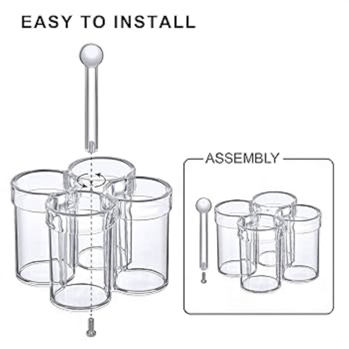 Orchid 4-Compartment Clear Acrylic Utensil Holder – Kitchen Cutlery Organizer with Handle for Countertop & Dining Table (26H x 16L × 16W CM) - Damoo