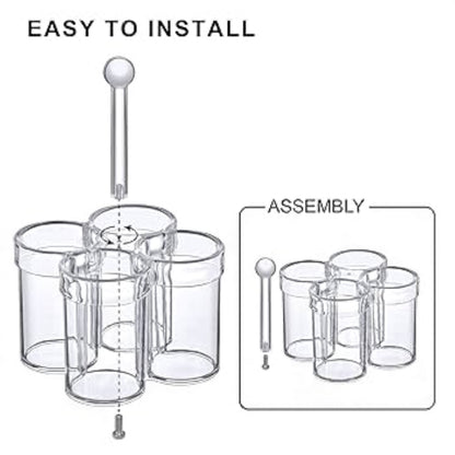 Orchid 4-Compartment Clear Acrylic Utensil Holder – Kitchen Cutlery Organizer with Handle for Countertop & Dining Table (26H x 16L × 16W CM) - Damoo
