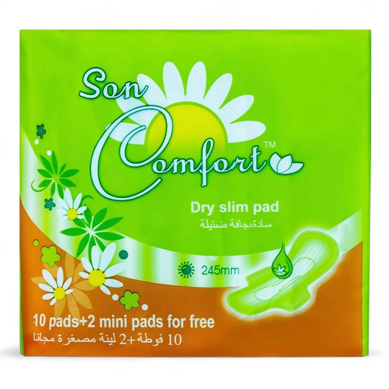 Sen Comfort Dry Slim Sanitary Pads with Wings – 245mm | 10 + 2 Free Mini Pads | Cotton, Ultra-Thin, Breathable Feminine Hygiene - Damoo