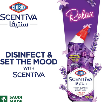 Clorox Scentiva Toilet Cleaner Tuscan Lavender – 709ml x 3 Pack | Powerful Disinfectant with Long-Lasting Fragrance | Removes Stains & Kills 99.9% of Germs