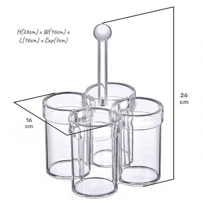Orchid 4-Compartment Clear Acrylic Utensil Holder – Kitchen Cutlery Organizer with Handle for Countertop & Dining Table (26H x 16L × 16W CM) - Damoo