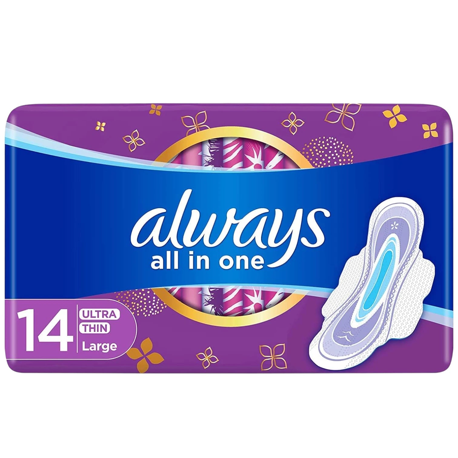 Always Ultra Thin Sanitary Pads All In One Large with Wings – 14 Count | Dry Top Sheet, Odour Neutralizer & Maximum Protection - Damoo