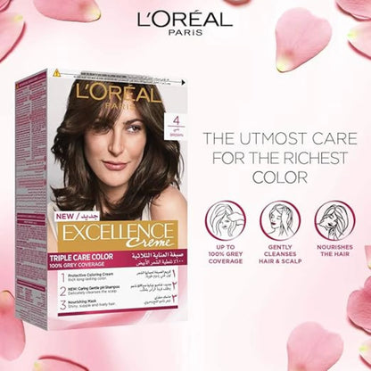 L’Oréal Paris Excellence Crème 4.0 Brown – Permanent Hair Color with Triple Care Protection & 100% Grey Coverage - Damoo