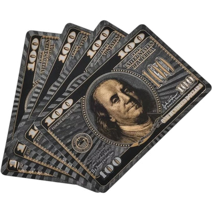 Rhode Island Novelty Black Foil $100 Bill Playing Cards – Fun & Unique Card Deck for Games, Parties, and Collectors - Damoo