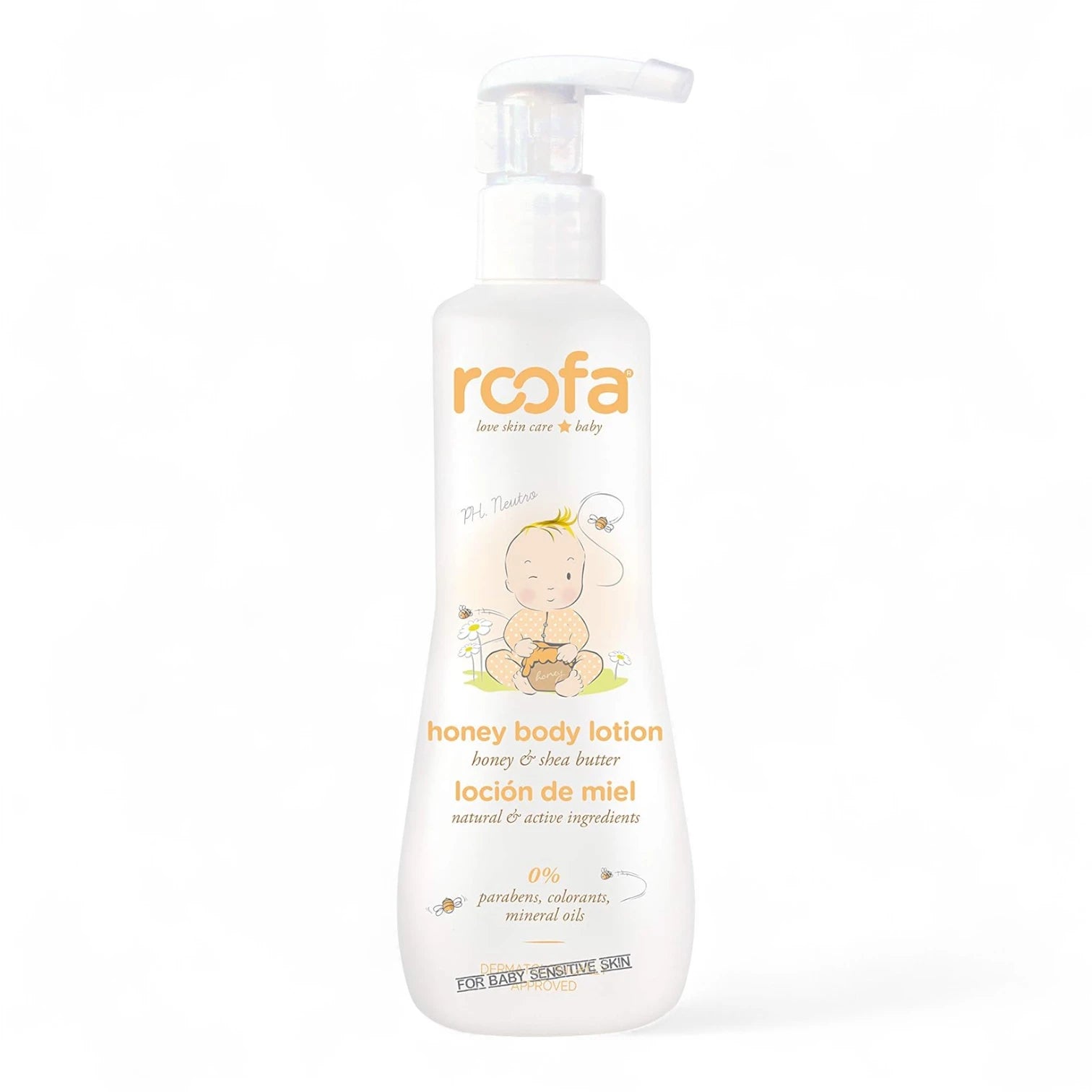 Roofa Natural Honey Baby Body Lotion – 200ml | With Shea Butter, Aloe Vera & Chamomile | Gentle Moisturizer for Newborns & Sensitive Skin – Made in Spain - Damoo