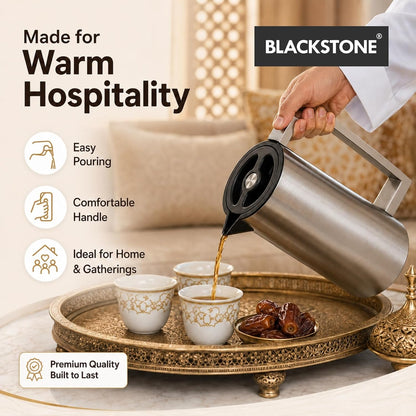 Black stone vacuum flask – 1 Liter | Lock-Unlock Lid & Steel Handle | Leakproof, Double-Walled Thermal Bottle for Hot & Cold Drinks