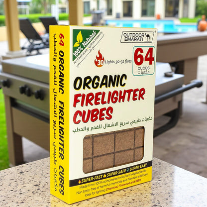 Outdoor Emarati Organic Firelighter Cubes – 64 Natural Fire Starter Cubes for Charcoal, Firewood, BBQ, Fireplace & Camping – Super Fast, Safe & Eco-Friendly