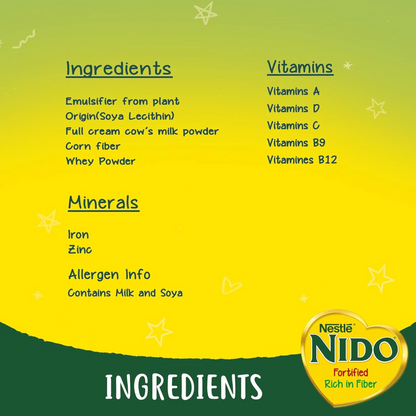 NIDO Fortified Milk Powder Tin 900g – Full Cream Instant Milk for Family Nutrition – With Fiber, Iron, Zinc, Vitamins A, D & C - Damoo
