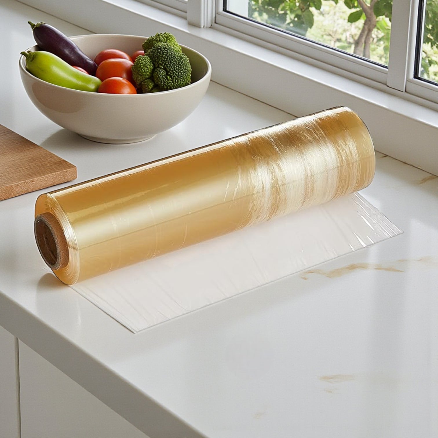 Hotpack Cling Film Food Wrap 500 Sq. Ft. – Strong Airtight Food Wrap for Freshness, Press & Cut Design, Safe Non-Toxic Plastic for Kitchen & Food Storage - Damoo