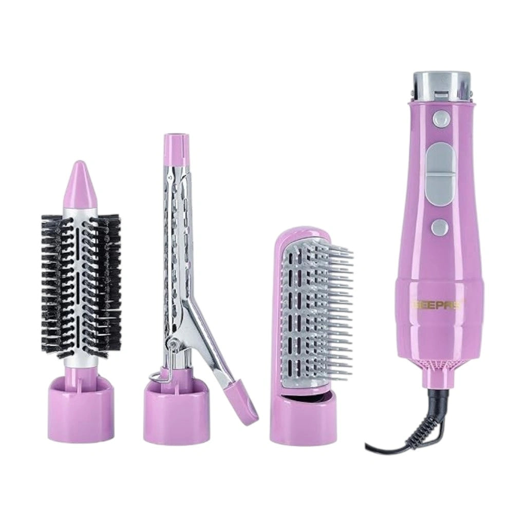 Geepas 4-in-1 Multi-Functional Hair Styler – 750W Powerful Motor, Curling Iron, Blow Brush & 2 Speed Settings – Overheat Protection, Cool Shot, 360° Swivel Cord – Professional Hair Styling Tool – Red - GH714 - Damoo