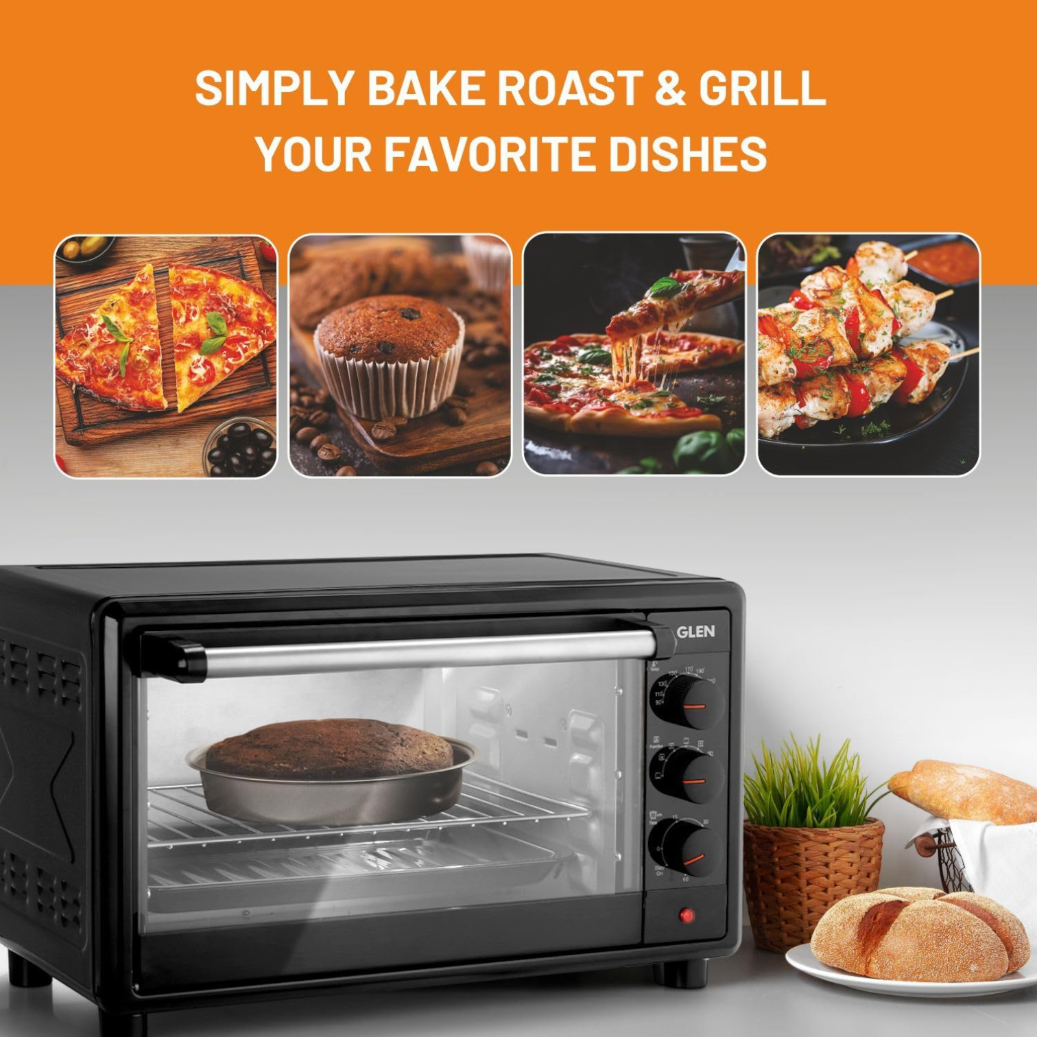 HTHCÖ 48L Electric Oven HTH260D – Multifunction Toaster Oven with Convection Fan, Rotisserie & Keep Warm Function | Compact Countertop Oven for Toasting, Baking, Grilling & Roasting (Black) - Damoo