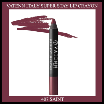 Vatenn Italy Super Stay Lip Crayon – Shade 407 SAINT, Pack of 2 | 18Hr Long-Lasting Matte Lip Color, Waterproof, Smudge-Proof, Enriched with Vitamin E - Damoo