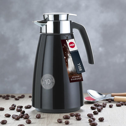 Emsa Cone Thermal Jug Swirl 1 L – Black / Silver | Premium German-Made Vacuum Flask with Glass Liner for Hot & Cold Drinks - Damoo