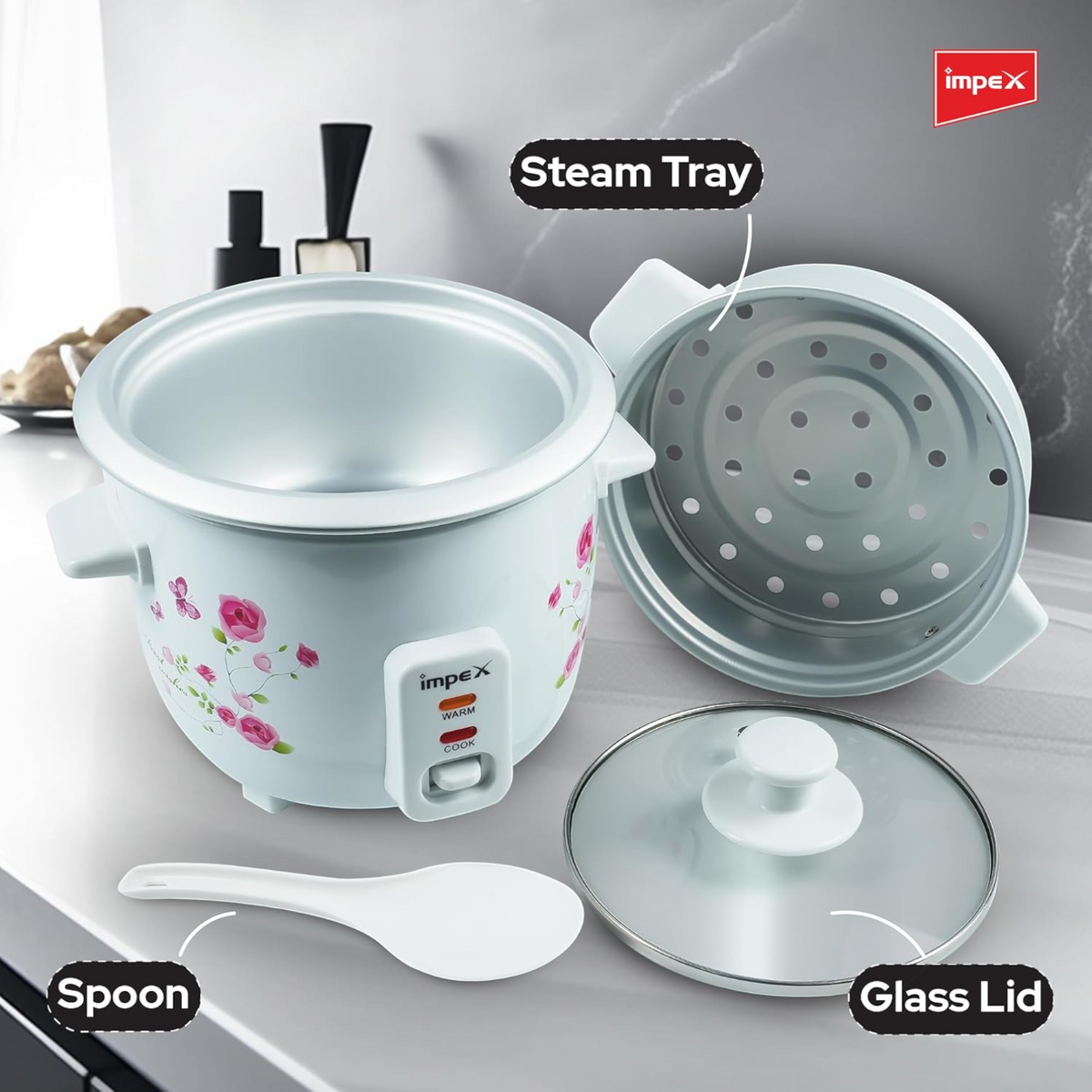 Impex RC 2805 Electric Rice Cooker 0.6L | 350W Compact Automatic Rice Cooker with Aluminum Inner Pot & Steamer Function | Easy Cooking & Keep Warm Feature