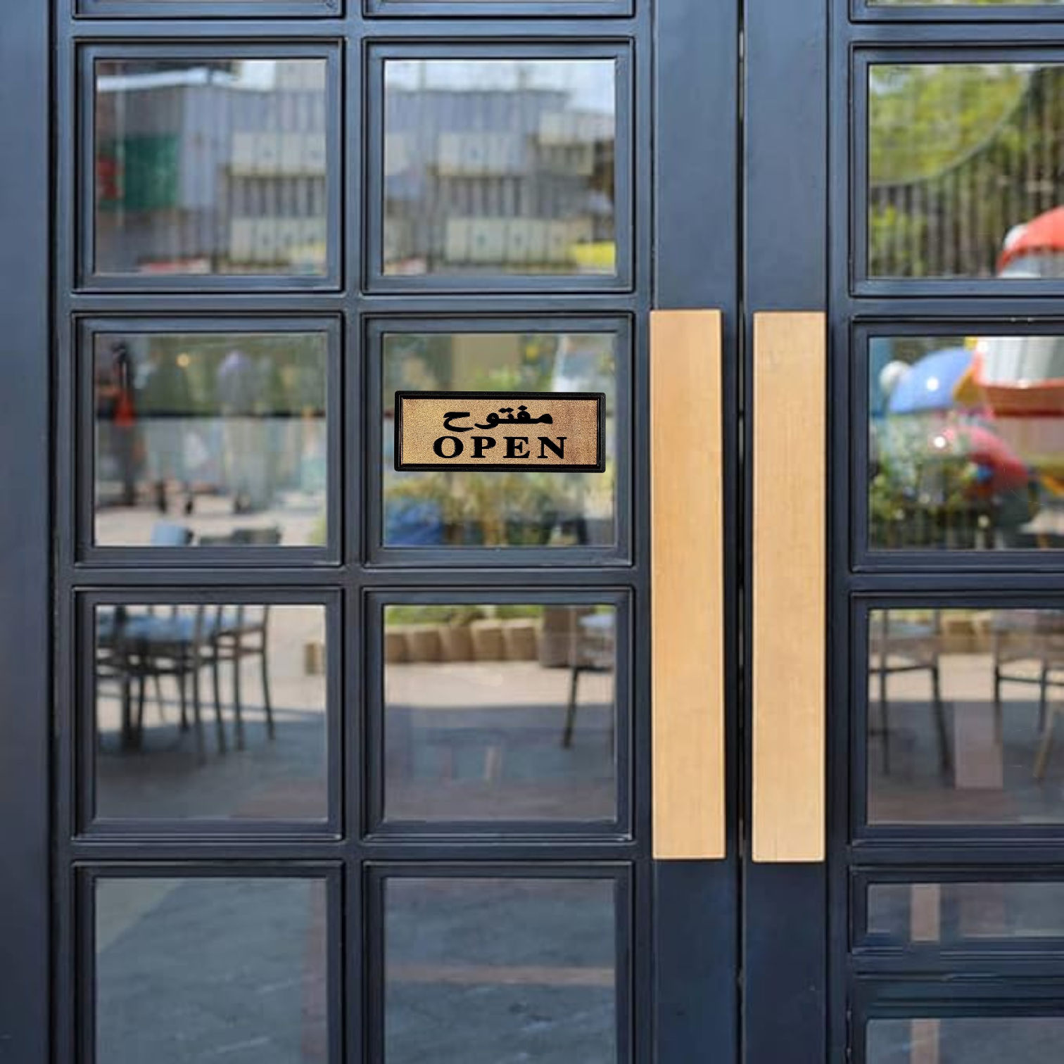 Italo Golden “Open” Door Sticker – Luxury Gold Printed Vinyl Sign for Shops, Offices & Home Entryways (11×28 cm) - Damoo