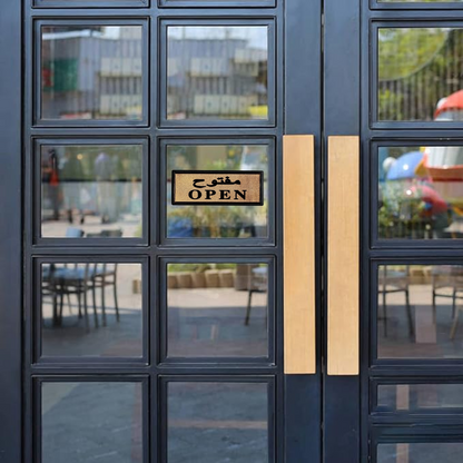 Italo Golden “Open” Door Sticker – Luxury Gold Printed Vinyl Sign for Shops, Offices & Home Entryways (11×28 cm) - Damoo