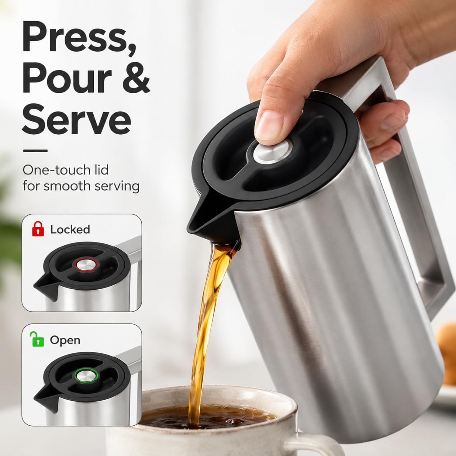 Black stone vacuum flask – 1 Liter | Lock-Unlock Lid & Steel Handle | Leakproof, Double-Walled Thermal Bottle for Hot & Cold Drinks