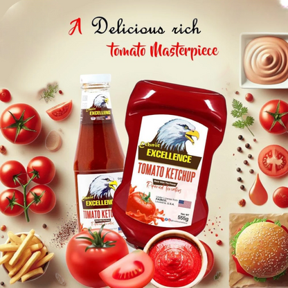 Excellence Ethnic Tomato & Hot Tomato Ketchup Combo Pack – 2 x 555g Squeezy Bottles | Rich, Spicy, & Sweet Flavors | No Trans Fat or Cholesterol | Ideal for Dips, Marinades & Condiments - Damoo