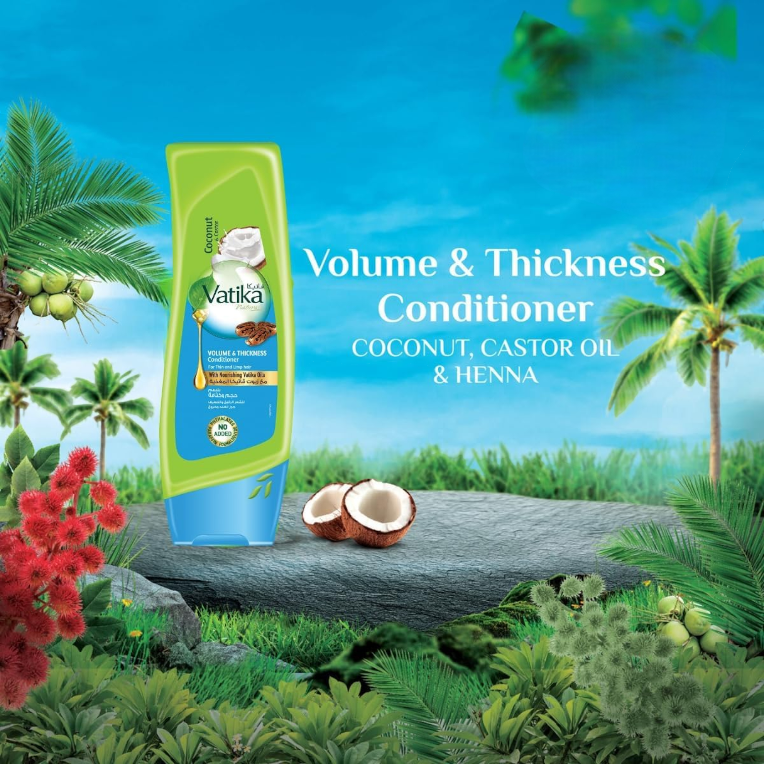 Vatika Naturals Volume & Thickness Conditioner – Strengthening & Volumizing Hair Care with Coconut & Castor Oils for Thin & Limp Hair – 400ml - Damoo
