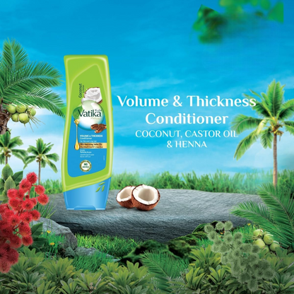 Vatika Naturals Volume & Thickness Conditioner – Strengthening & Volumizing Hair Care with Coconut & Castor Oils for Thin & Limp Hair – 400ml - Damoo