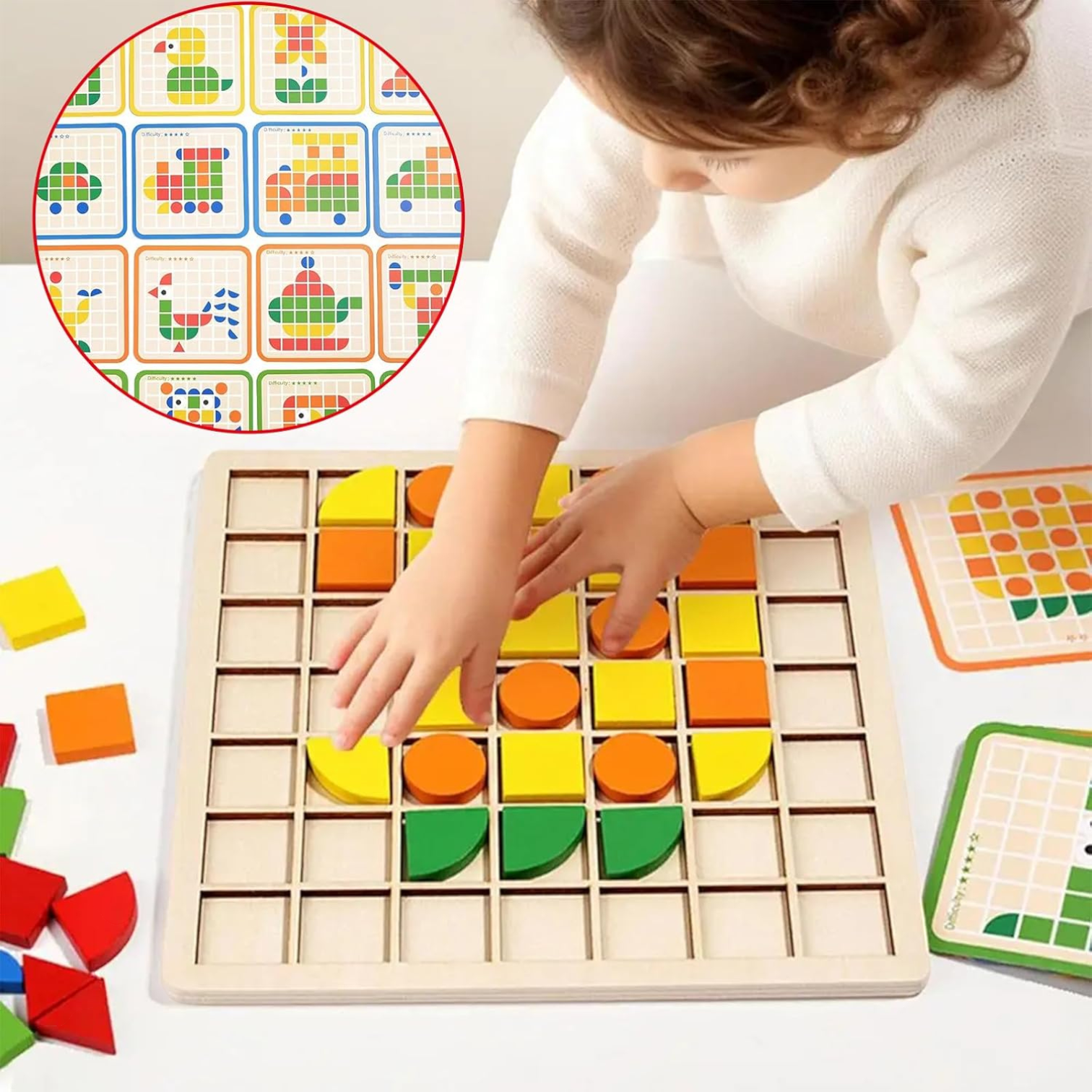 BMT 3D Mosaic Puzzle Wooden Building Blocks Toy – 120 Pcs Montessori Early Educational Set with Sticks, Rings, Pattern Cards & Storage Bag | Creative STEM Learning Toy for Kids Ages 3+ - Damoo