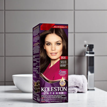 Wella Koleston Intense Hair Color Cream 303/0 Dark Brown – Long-Lasting, Grey Coverage, With Argan Oil – 50ml Kit with Developer & Treatment - Damoo