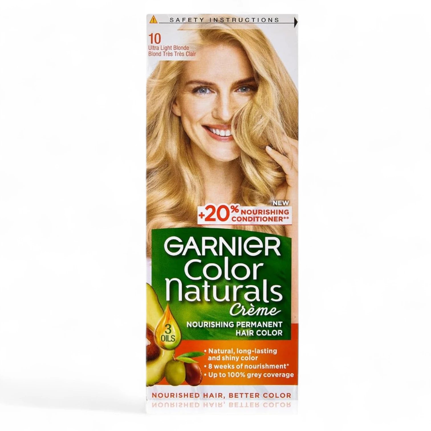 Garnier Color Naturals Crème Hair Color 10 Ultra Light Blonde – Nourishing Permanent Hair Color with 3 Oils, 100% Grey Coverage, Long-Lasting Shine - Damoo