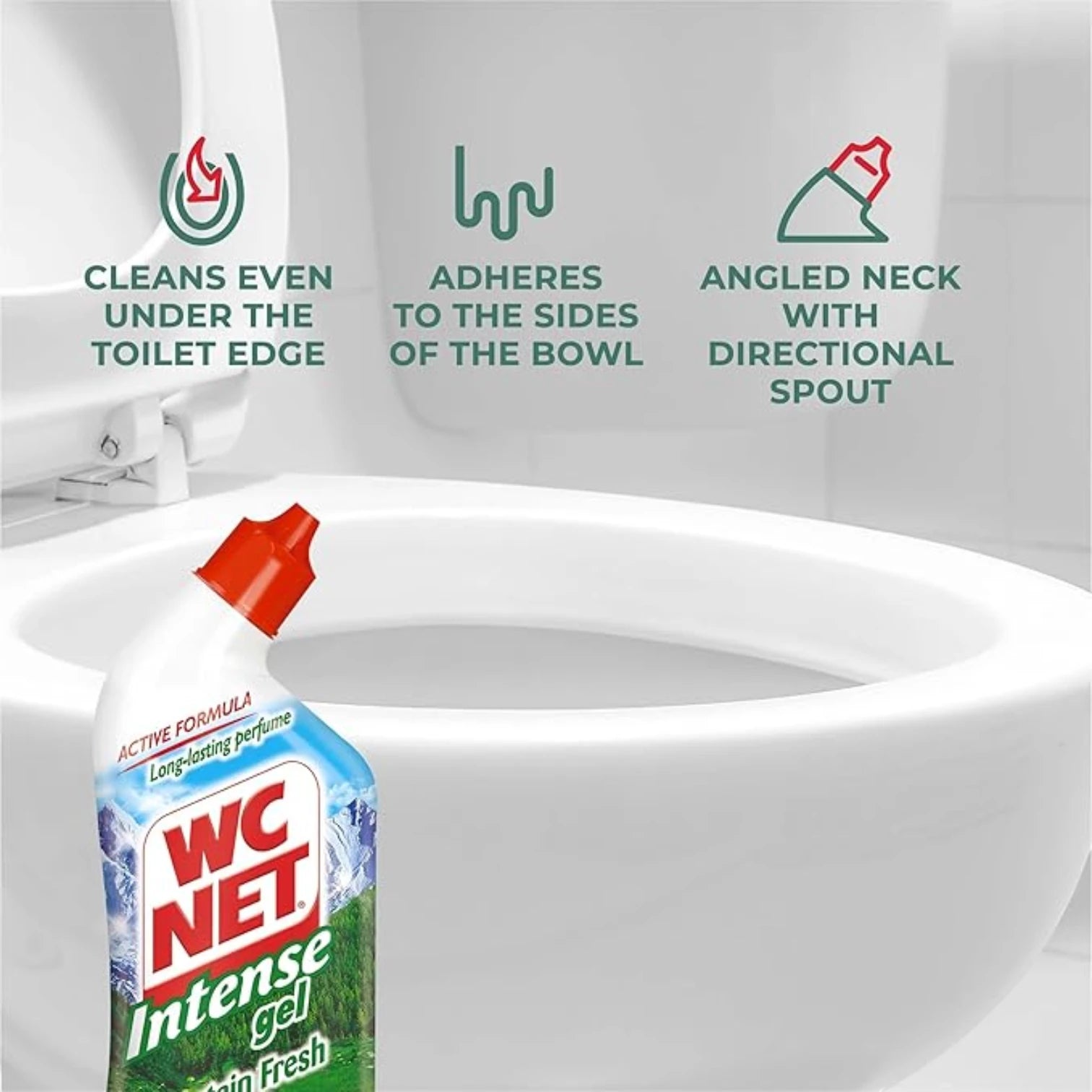 WC Net Liquid Toilet Cleaner – Mountain Fresh, 750ml (2+1 Free) | Active Oxygen Formula with Essential Oils | Prevents Limescale & Ensures Lasting Hygiene