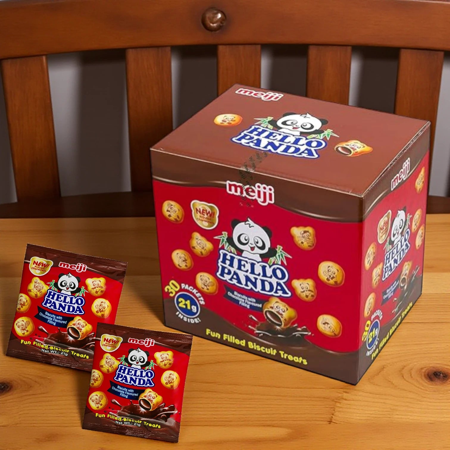 Meiji Hello Panda Chocolate Biscuits – 30 x 21g Mini Packs – Fun-Filled Crunchy Biscuits with Creamy Chocolate Center – Kids’ Snack Box – 630g Value Pack - Damoo