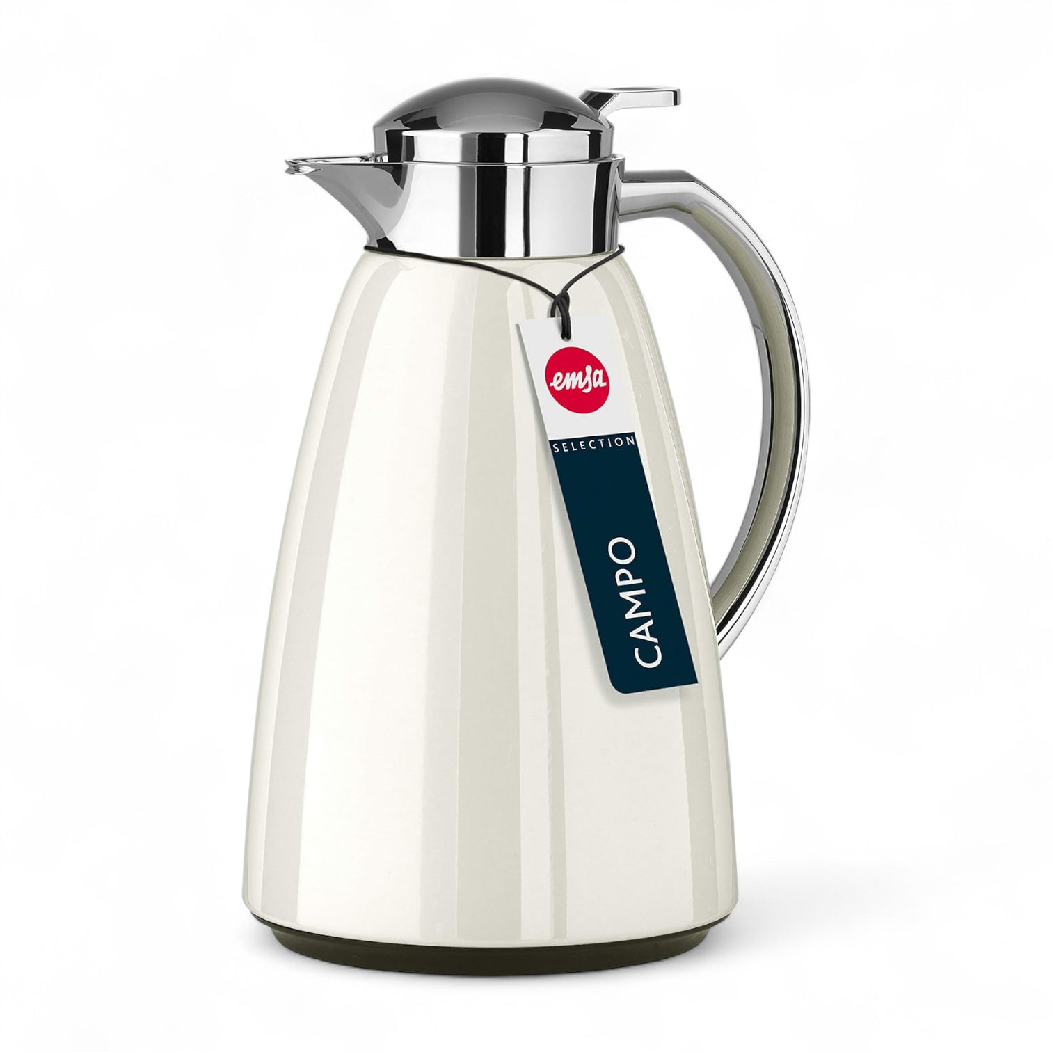 Emsa Campo Vacuum Flask 1.0L – Stainless Steel Insulated Jug with Quick-Tip One-Hand Closure, 100% Leak-Proof Design, 12H Heat / 24H Cold Retention, High-Gloss Chrome Finish (White) - Damoo