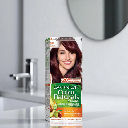 Garnier Color Naturals Crème Hair Colour 4.6 Burgundy | With 3 Nourishing Oils | 100% Grey Coverage & Long-Lasting Shine - Damoo