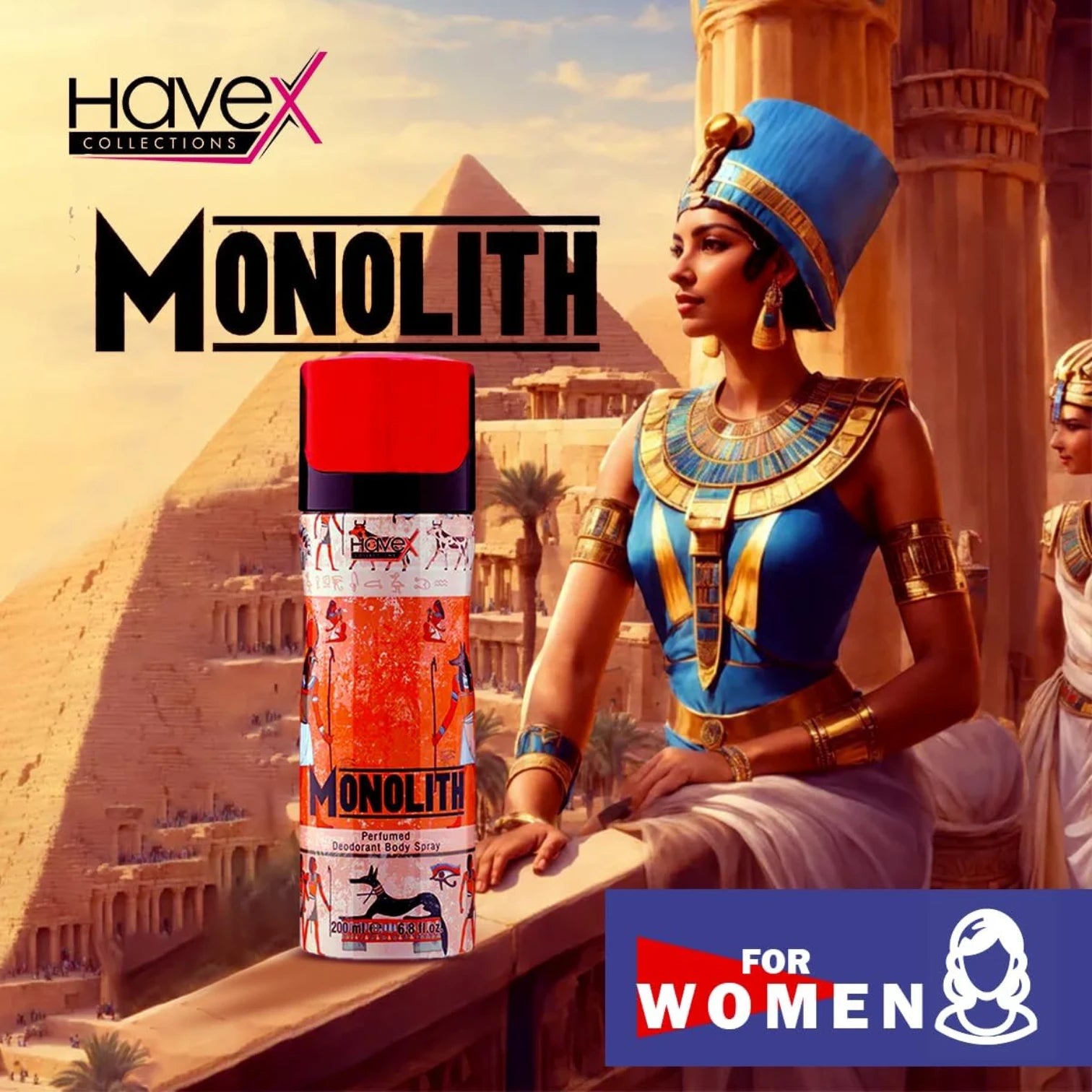 Havex Monolith Perfumed Deodorant Body Spray for Men – Premium Fresh & Masculine Fragrance with Natural Ingredients, Long-Lasting Odor Protection, Egyptian-Inspired Packaging, 200ml Spray Bottle - Damoo