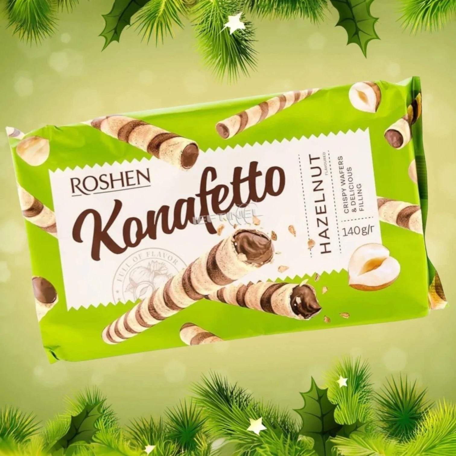 Roshen Konafetto Hazelnut Wafer Rolls – 3 x 140g | Crispy Rolled Wafers with Smooth Hazelnut-Cream Filling | Sweet Snack or Dessert Treat - Damoo