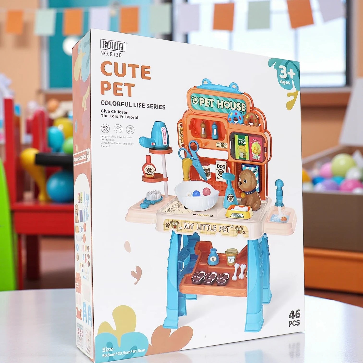 Cute Pet House Play Set 46 Pcs | Pet Care Toy with Food, Accessories & Water Faucet | Pretend Play Animal Care Set for Kids Ages 3+