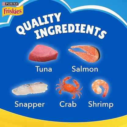 FRISKIES Seafood Sensations Adult Cat Dry Food – Tuna, Salmon, Whitefish, Crab & Shrimp Flavours | 1kg Packet | No Artificial Colours or Preservatives - Damoo