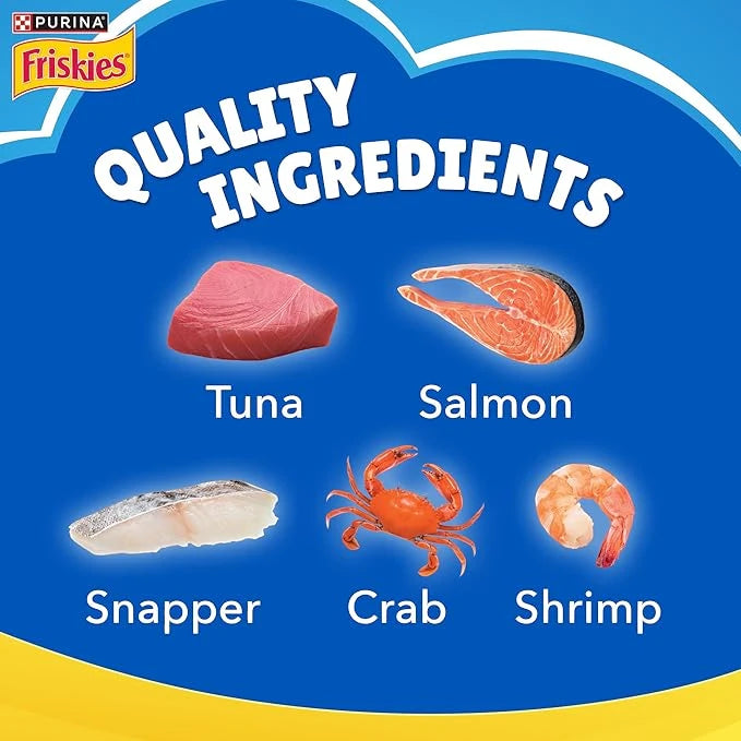 FRISKIES Seafood Sensations Adult Cat Dry Food – Tuna, Salmon, Whitefish, Crab & Shrimp Flavours | 1kg Packet | No Artificial Colours or Preservatives - Damoo