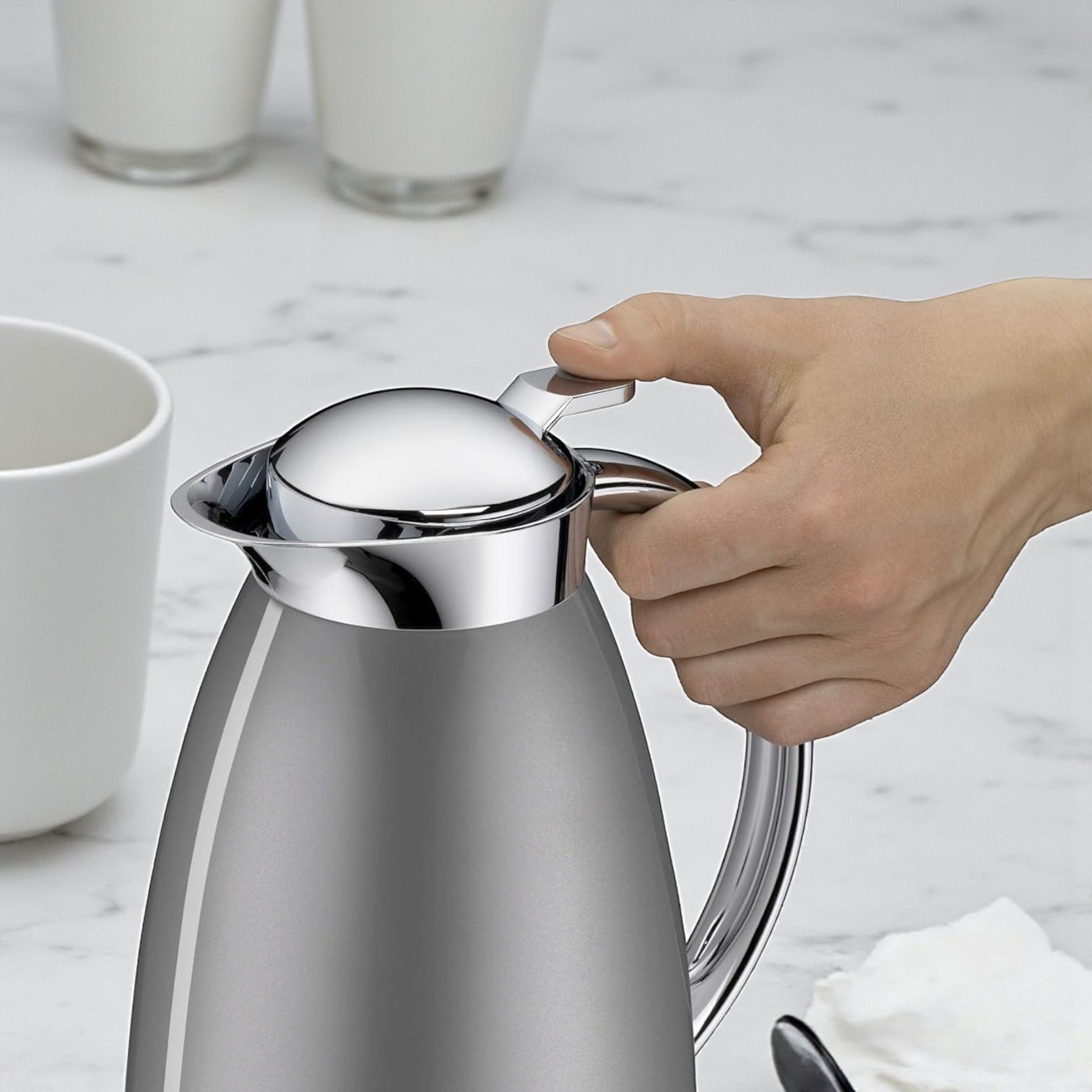 Emsa Campo 1.0L Thermos Flask – Grey ABS Plastic Vacuum Jug with Glass Liner, 100% Leak-Proof, One-Hand Air Control Pouring System, Easy-Clean Lid & German Quality Insulation - Damoo