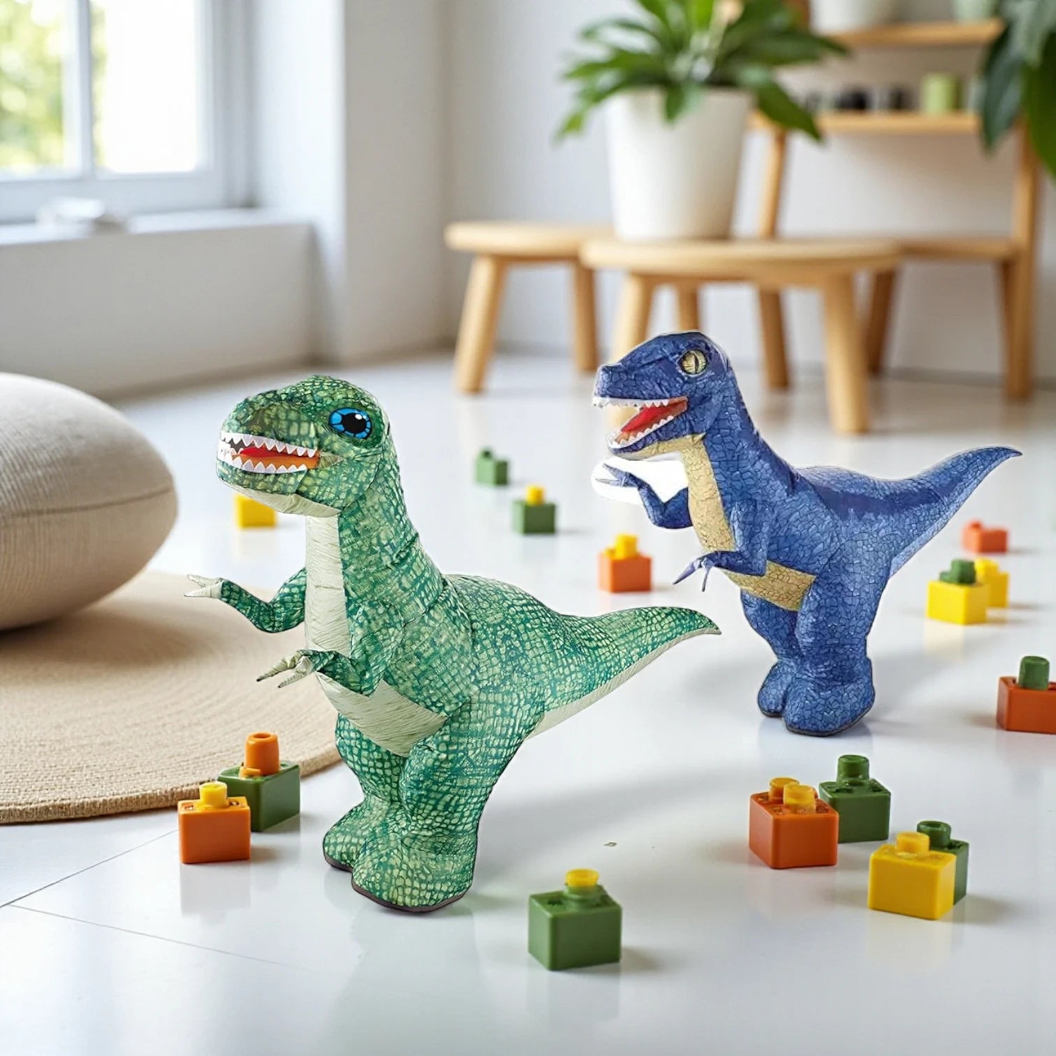 Lead Honor Electric Inflatable Remote Control Dinosaur Toy – (Green & Blue) | One-Button Inflation, Roaring Sounds & 360° Movement | Kids RC Dinosaur