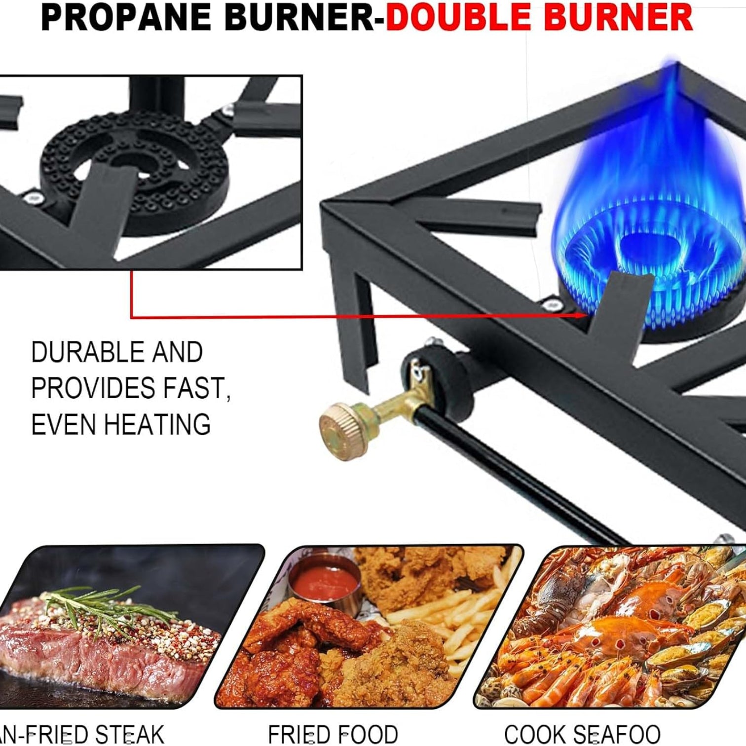 Heavy Duty Propane Gas Burner Stove – 3 Burner Cast Iron Outdoor & Indoor Cooking Range – Portable High Heat LPG Gas Cooker for Patio, Camping, BBQ, Catering, and Large Family Cooking
