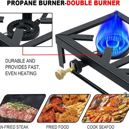 Heavy Duty Propane Gas Burner Stove – 3 Burner Cast Iron Outdoor & Indoor Cooking Range – Portable High Heat LPG Gas Cooker for Patio, Camping, BBQ, Catering, and Large Family Cooking
